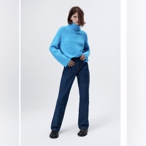 Zara Cropped Purl Neck Sweater